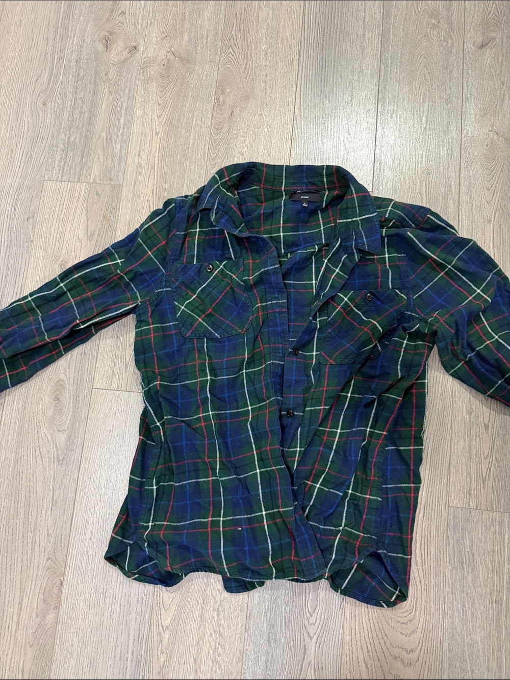Madewell Green Navy Plaid Button-Up
